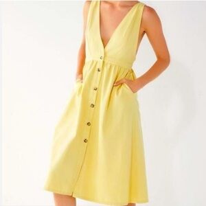 Urban Outfitters Danny Plunging Yellow Soft Denim Midi Button Down Sundress